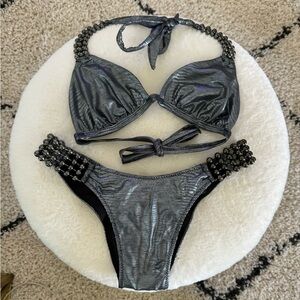 Beach Bunny Swimwear Gunmetal Bikini Set Swimsuit